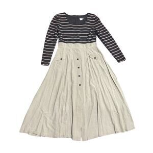 Vintage John Roberts Long Sleeve Knit Mixed Media Midi Dress SZ 16 Made in USA